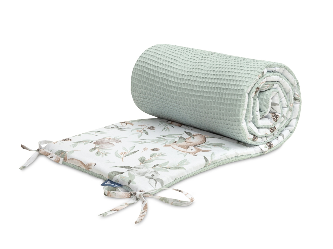 Protector De Cuna Waffle Estampado Ciervo Menta para Cuna SENSILLO 60 X 120 Cm