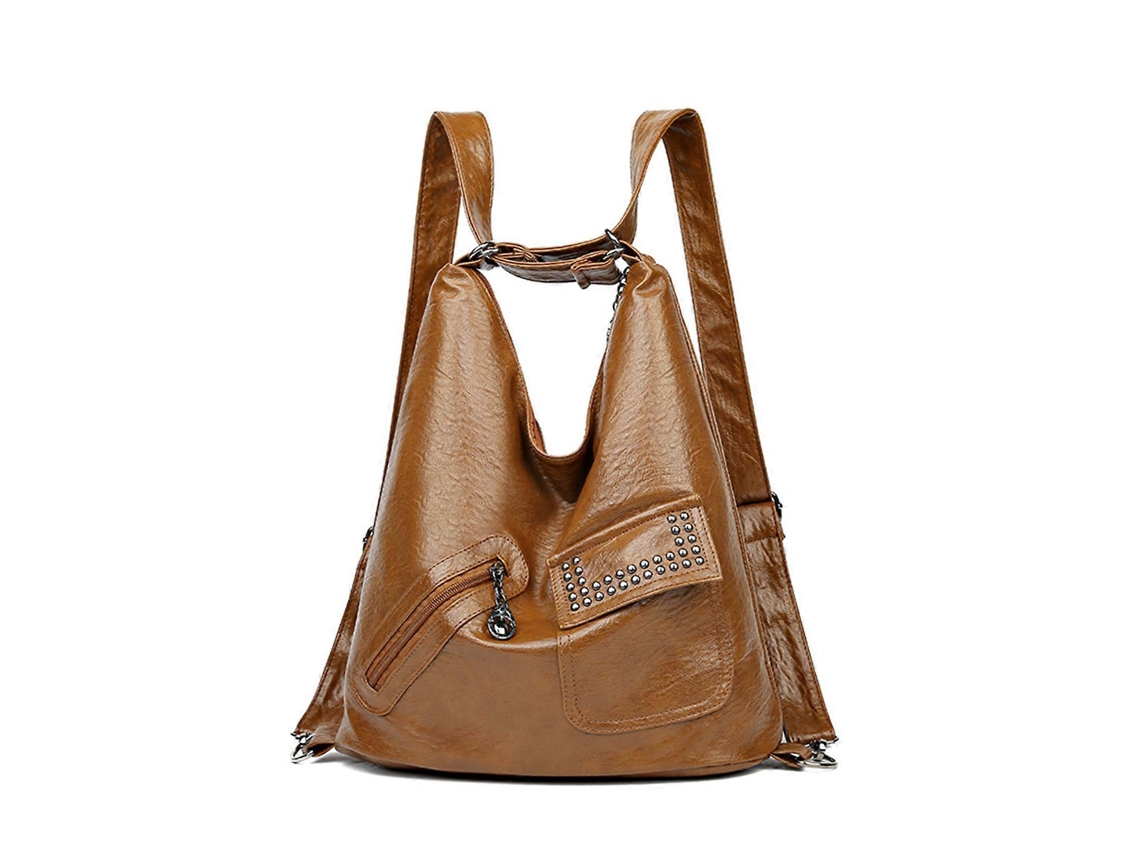 Mochila escolar de piel sintética, bandolera de gran capacidad, mochila versátil para estudiantes y mujeres, mochila de viaje vintage, marrón