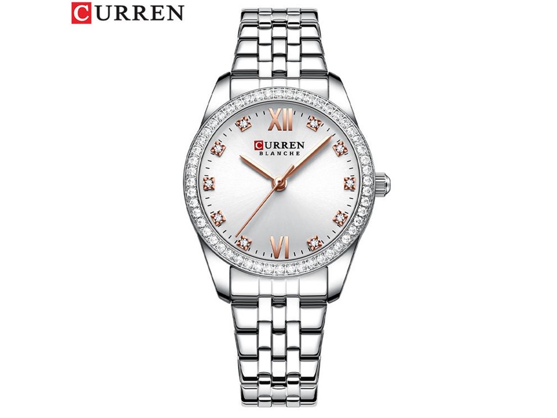 Reloj de mujer MDUG moderno con pedrería, pequeño, ligero, con brazalete de acero y resistente al agua.