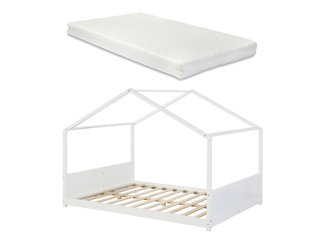 Cama de criança Simo em forma de casa com colchão 140x200cm - Branco [EN.CASA]