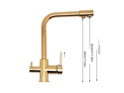 Grifo de cocina de 3 vías, latón y acero inoxidable, rotación de 360 grados, doble manija, dorado OEM