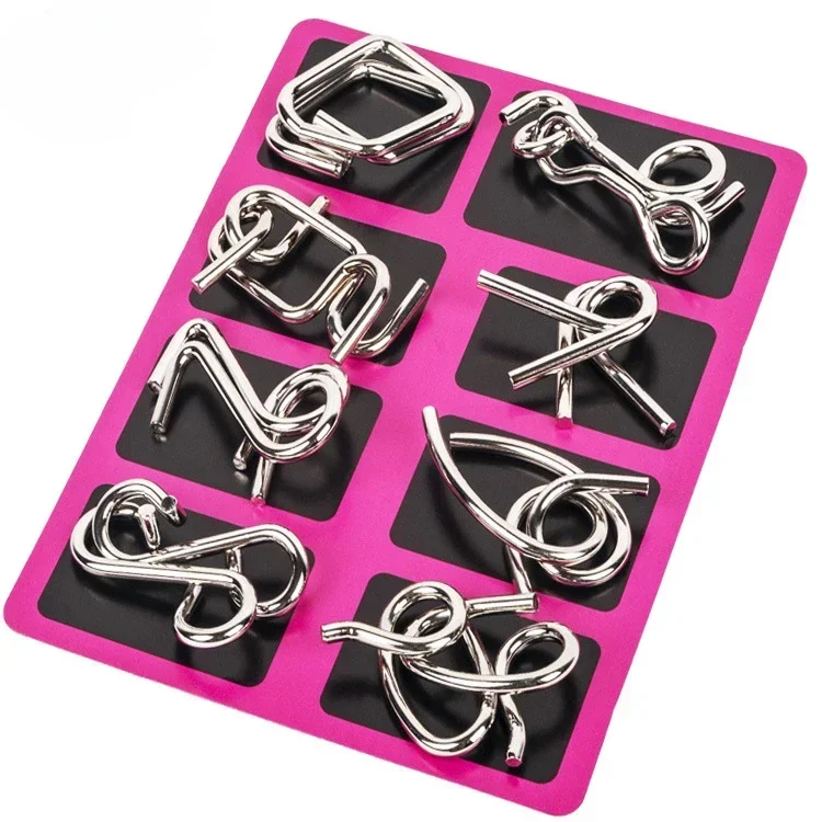 Rompecabezas de metal Montessori de 8 piezas, juguete educativo, Mdug (rosa)