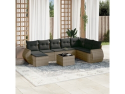 Conjunto de sofá de jardín de 9 piezas con cojines de mimbre gris de DKD Home Decor
