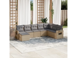 Conjunto de 8 sofás de jardín con cojines de mimbre beige Dkd Home Decor