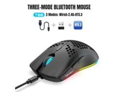 Ratón inalámbrico para juegos Yuysan T66 de tres modos, 3600 DPI, recargable, negro (2,4 g, BT5.3, con cable)