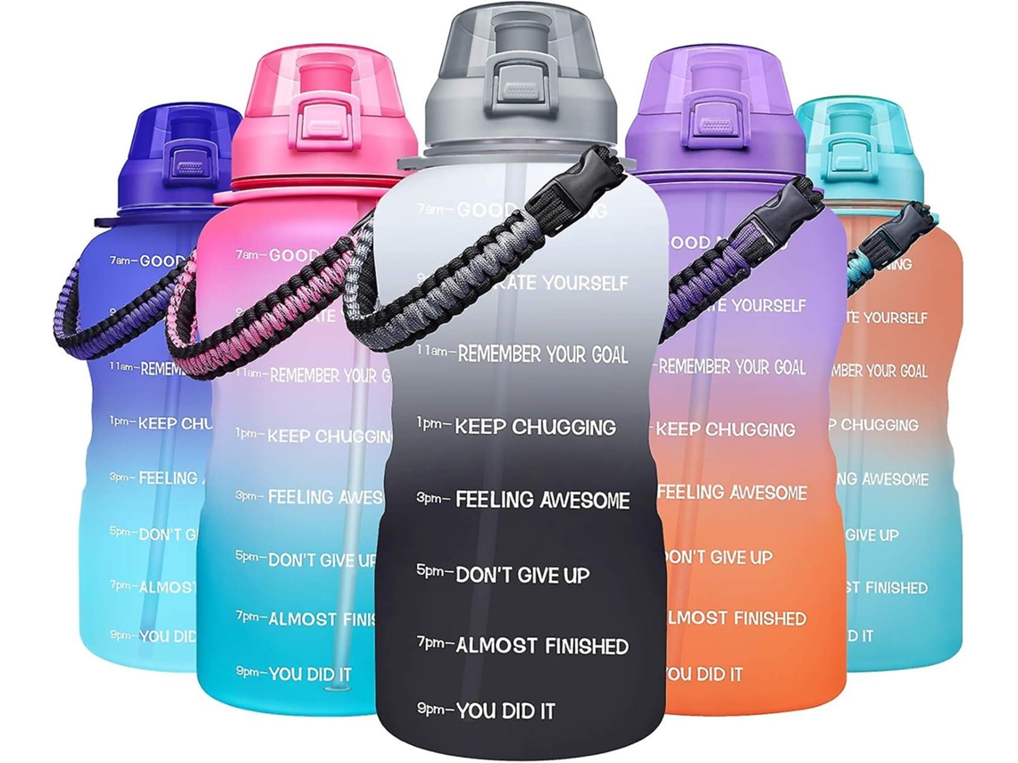 Botella de agua motivacional grande de 1 galón con asa de paracord y pajita extraíble, jarra deportiva de Chaberlu