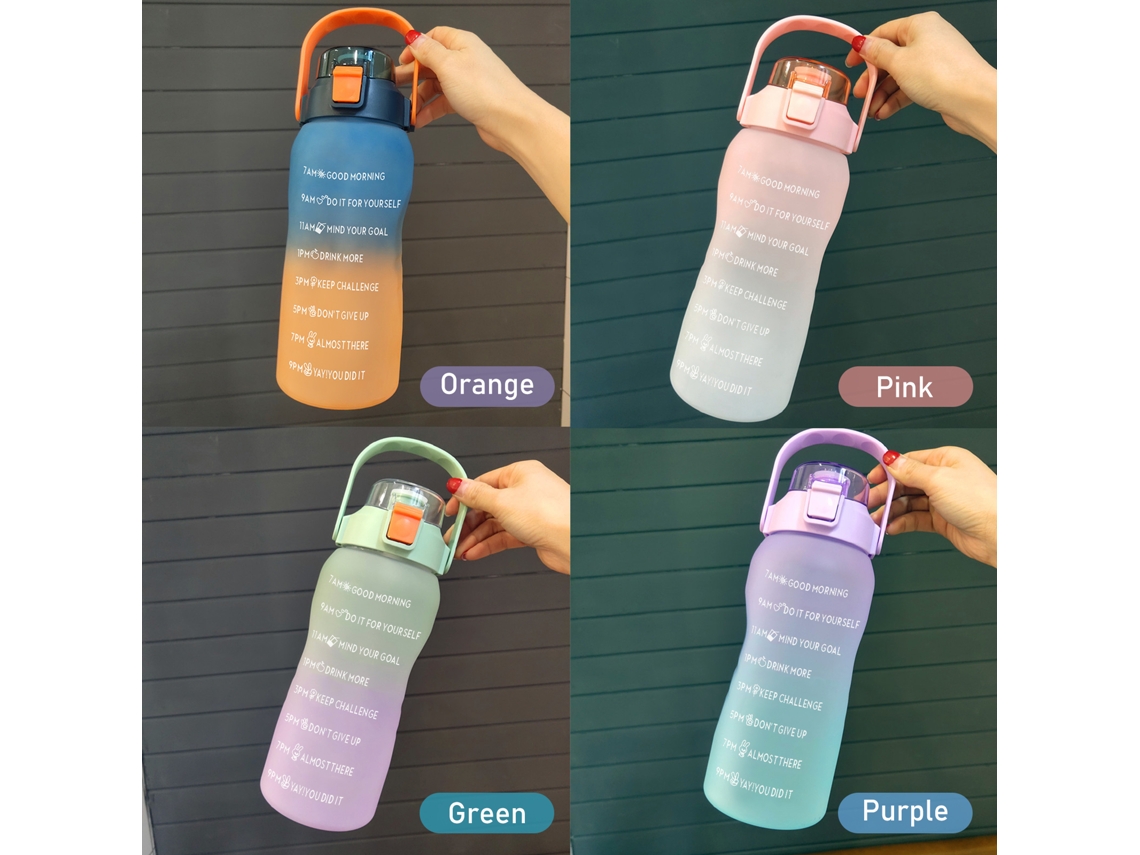 Botella de agua de 2 litros con pajita y asa a prueba de fugas para senderismo, viajes, gimnasio y deportes al aire libre (sin marca).