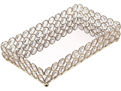 Bandeja Con Espejo De Cristal Nuobesty De 25 X 15 X 5,5 Cm Con Marco De Metal Dorado, Bandeja Decorativa Pequeña