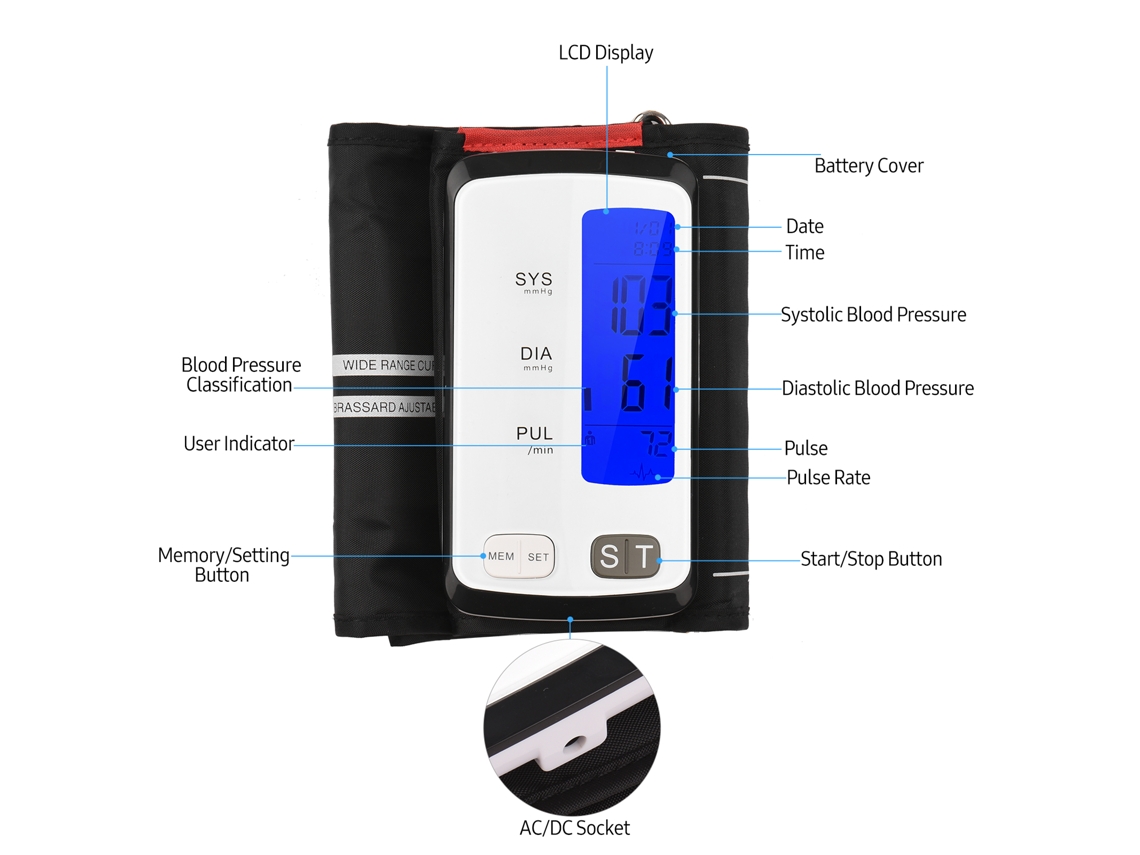 Monitor Automático De Presión Arterial Para Brazo Con Brazalete De Una Sola Pieza Y Pantalla Lcd De 3,2 Pulgadas Para Uso Doméstico.
