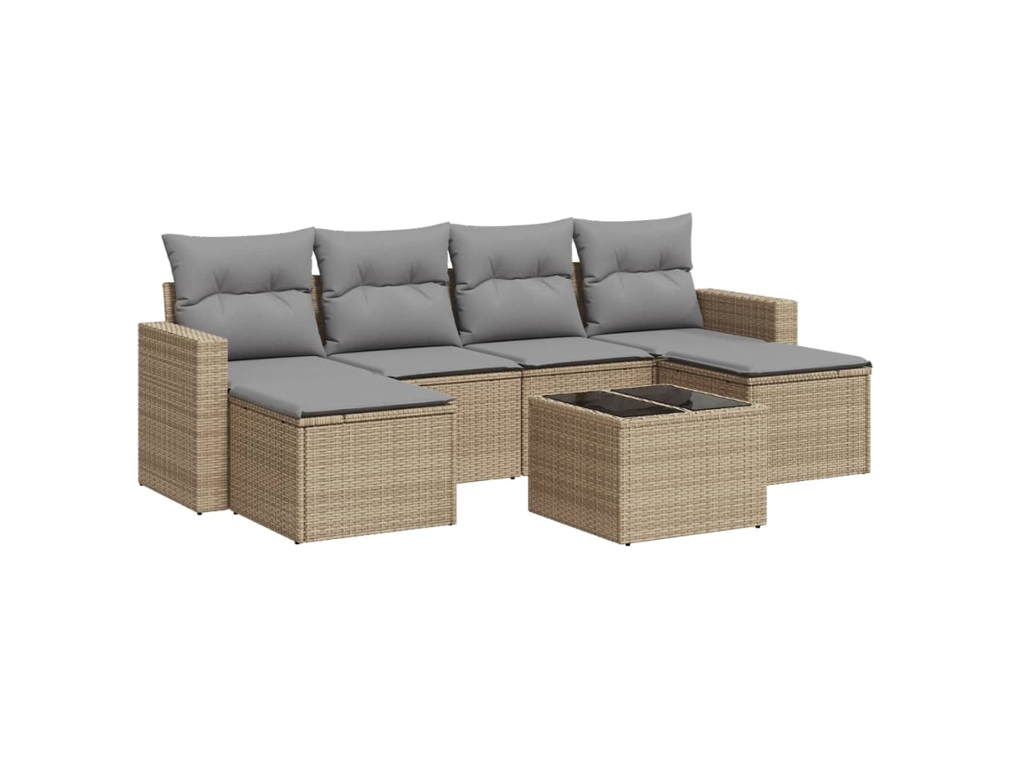 Conjunto de 7 sofás de jardín con cojines de mimbre beige MAISON EXCLUSIVE (7 piezas)