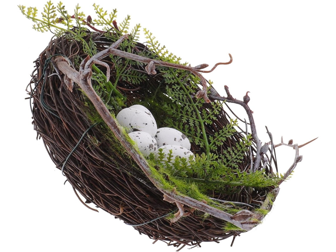 Juego 5 Nidos Decorativos Pájaros Huevos Artificiales Plástico Estilo Natural Creativo Decoración Jardines