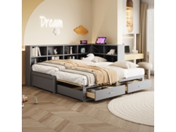 Sofá Cama 90/180x190cm, Con Cama Extraíble, Con Compartimento De Almacenamiento, Cajones, Somier, Cama Individual De Madera, Gris