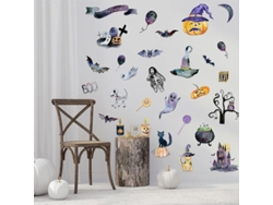 Decoración de ventana de Halloween para la sala de estar con calabazas y esqueletos terroríficos, decoración de pared gótica de vinilo