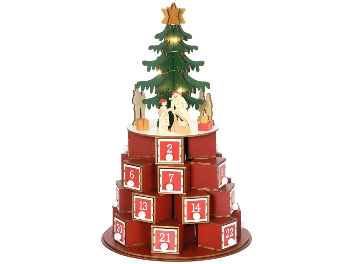 Calendario Adviento Cono Navideño Led 10 Luces Madera Contrachapada