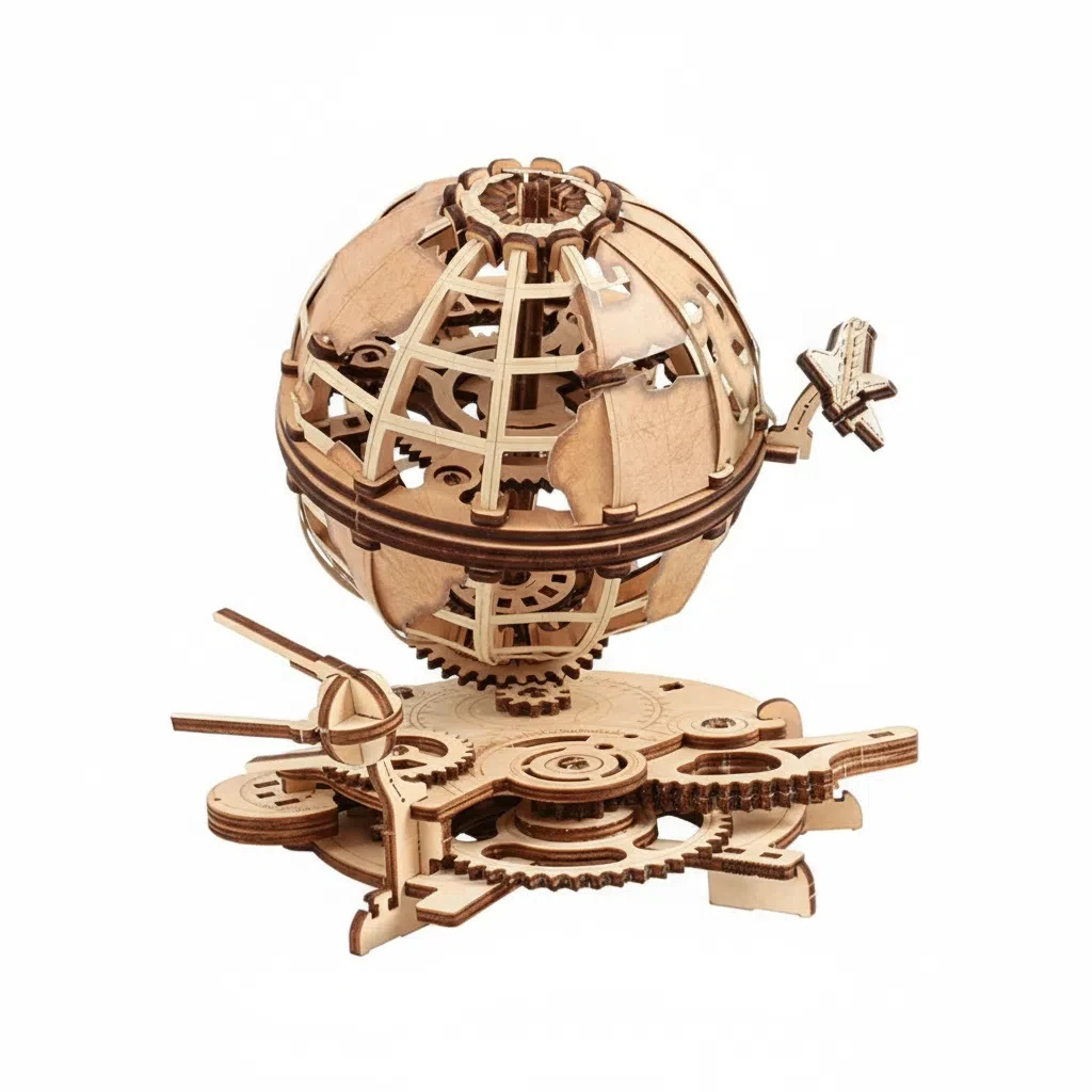 Rompecabezas De Globo Terráqueo De Madera 3d - Modelo De Globo Giratorio Con Engranajes Mecánicos