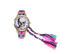 Reloj De Cuarzo Con Correa De Lino, Estampado De Calaveras Y Números Romanos (rosa Rojizo).