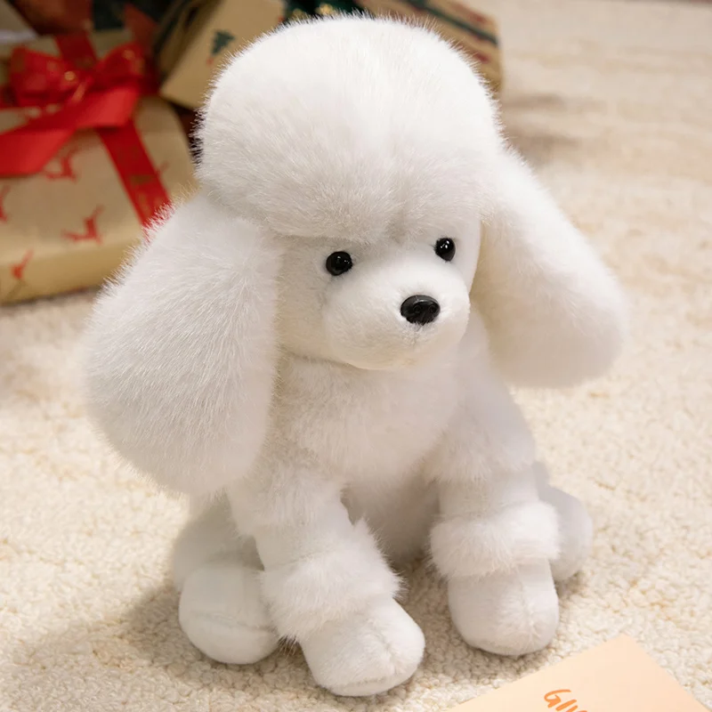 (perro Blanco, 35 Cm) Nuevo Peluche Realista De Caniche Colorido Con Una Campanita.