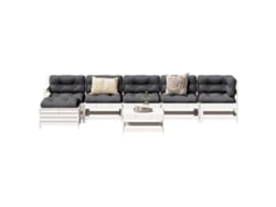 Conjunto de salón de jardín de 7 piezas de pino macizo blanco Dkd Home Decor