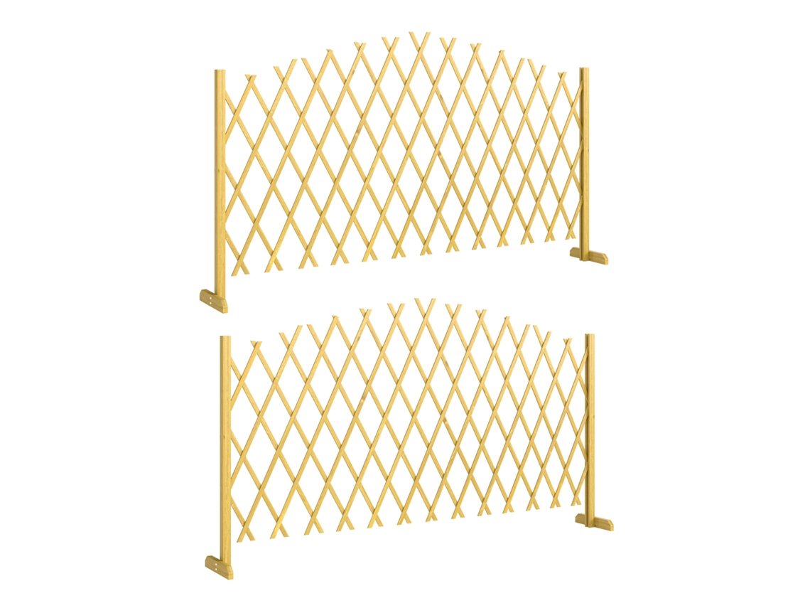 Valla de madera extensible, 2 paneles, jardín/terraza, natural, 180x30x103 cm
