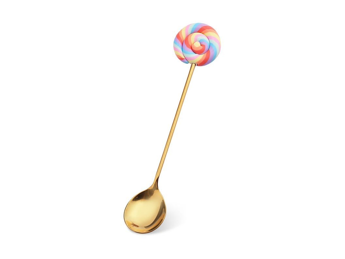 2026da-cucharas Postres Cartoon Creativas De Acero Inoxidable, 6 Piezas Lollipop Dorado Colorido