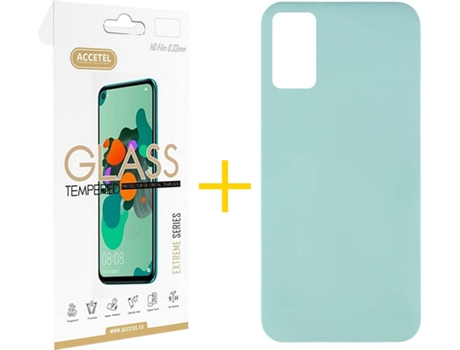 Funda y Protector de Vidrio Samsung Galaxy A41 ACCETEL Silicona Líquida Verde Agua