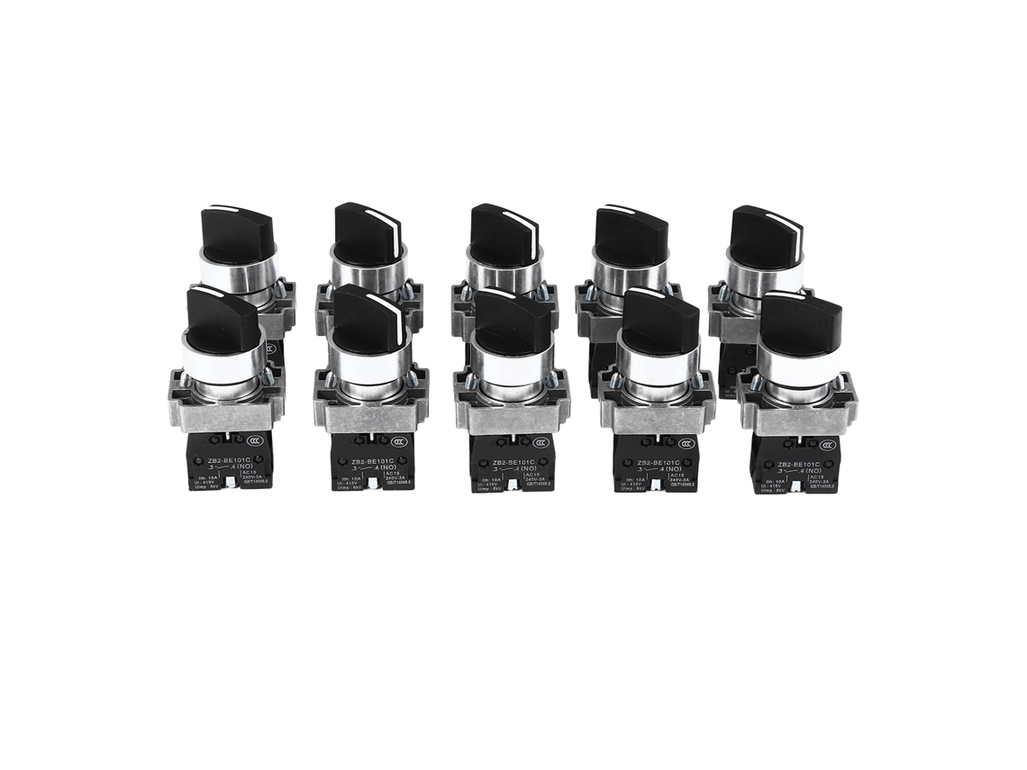 10 Interruptores Rotativos Autoblocantes De 2 Posiciones Y 22 Mm Para Control De Maquinaria.