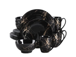 Juego de vajilla de porcelana, elegante diseño en negro y dorado, apto para 4-12 personas, 16 piezas