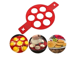 Molde De Silicona Para Pancakes Y Huevos 7 Huecos Antiadherente Con Aletas Extendidas Para Cocina Rojo.