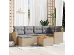 Conjunto de sofá de jardín de 7 piezas con cojines, mimbre sintético beige, Dkd Home Decor