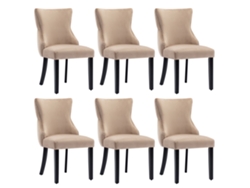 Juego de 6 sillas góndola de terciopelo con patas de madera maciza beige Mobrio