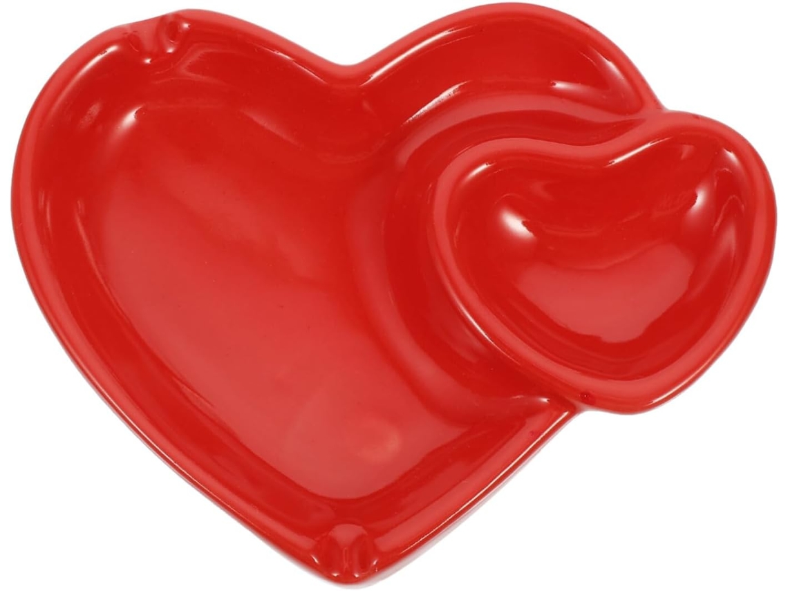 Cenicero de cerámica en forma de corazón rojo, adorno decorativo, GOKOCO
