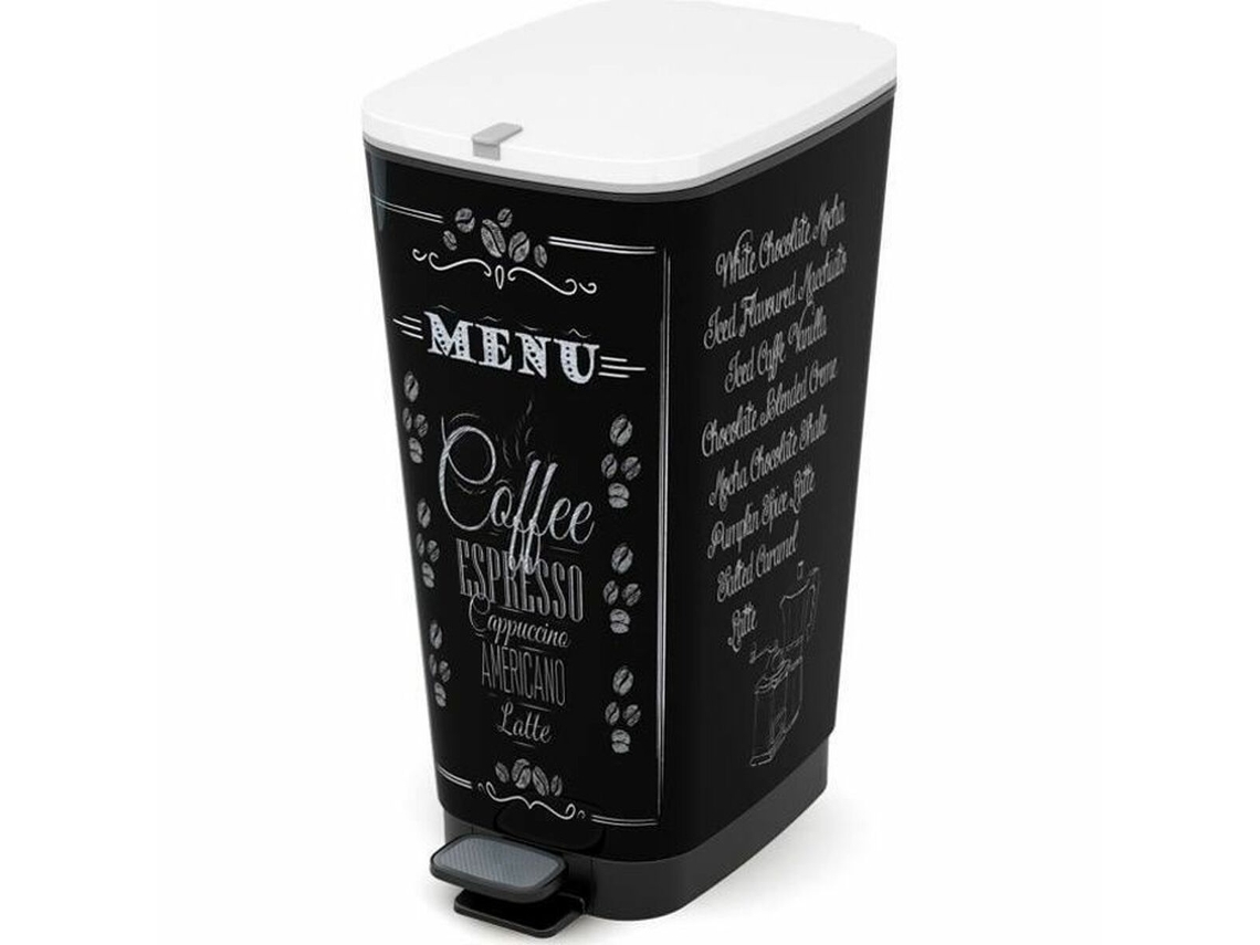 Cubo de Basura con Pedal KIS CHIC Coffee Motif (Negro - 50 L)