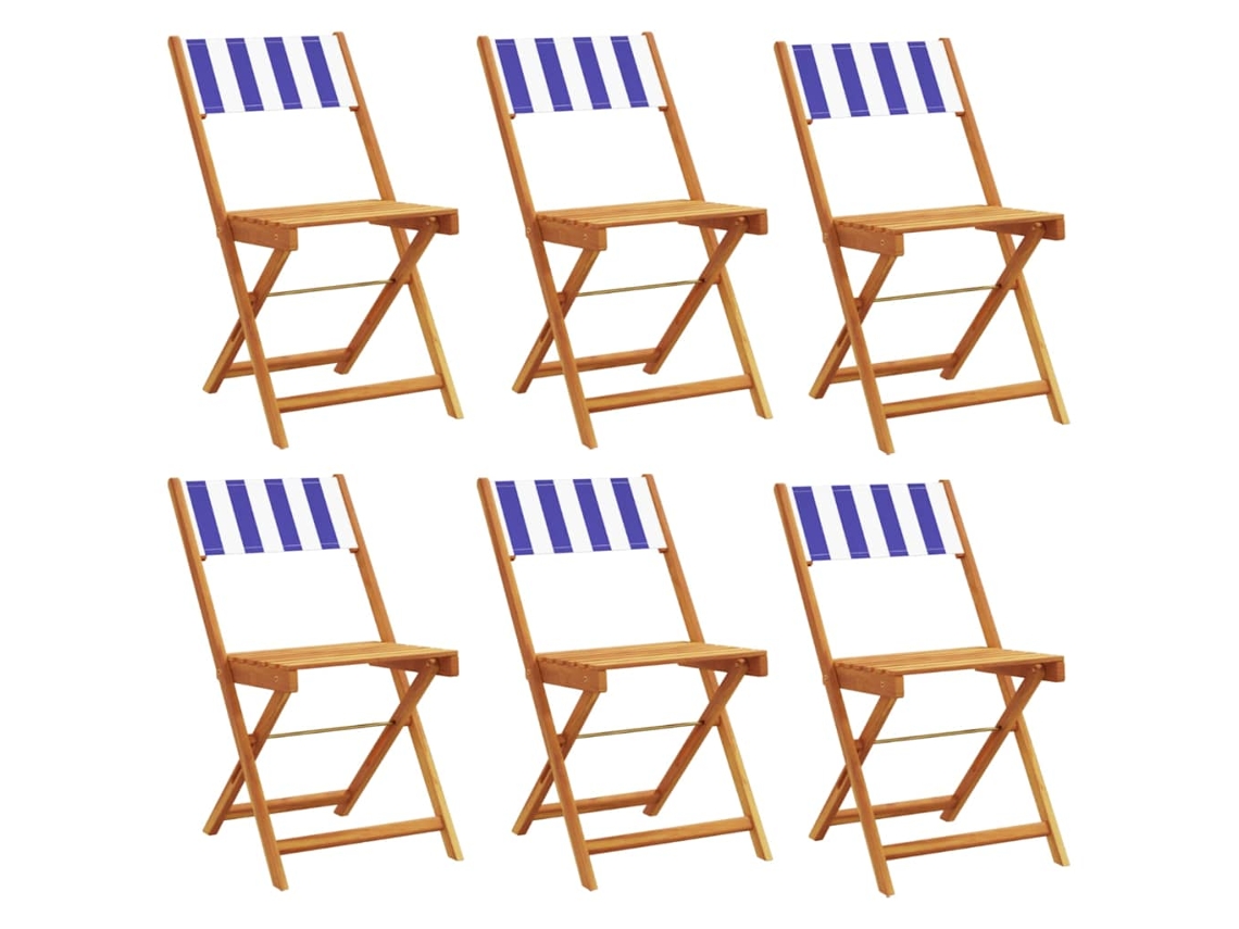 Maison Exclusive - Sillas Jardín Plegables 6 Uds Madera Maciza Tela Azul Blanco