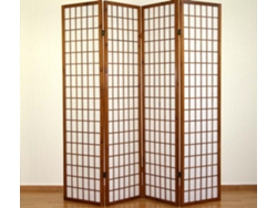 Biombo plegable de 4 paneles en madera marrón y papel de arroz, 175x176cm, Par06043