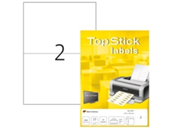 TOPSTICK Etiquetas Multiusos para Impressoras Laser e Jato de Tinta 2 Etiquetas Por Folha 210 x 148 mm Branco 25 Folhas