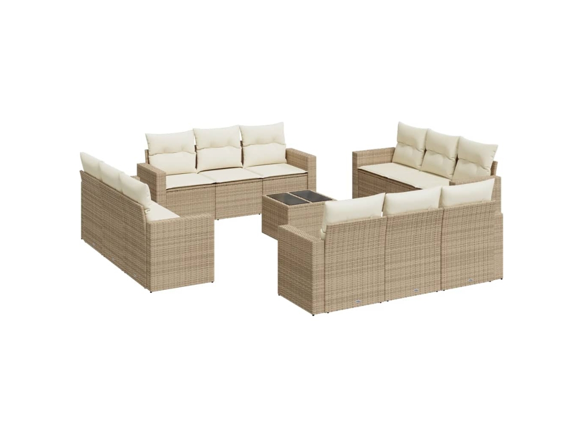 Conjunto 13 sofás de jardín con cojines VIDAXL ratán sintético beige