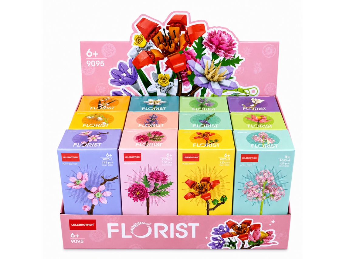 Conjunto 12 Flores - Blocos De Construção Lelebrother 9095 Multicores
