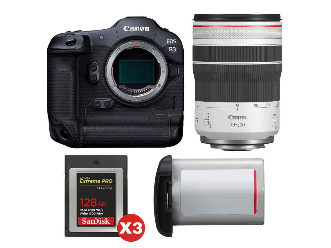 Canon Eos R3 + Rf 70-200mm F/4 L Is Usm + 3 Sandisk 128gb Extreme Pro Cfexpress Type B + Canon Lp-e19 + Ebook “20 Consejos Para Fotos Que Impactan”