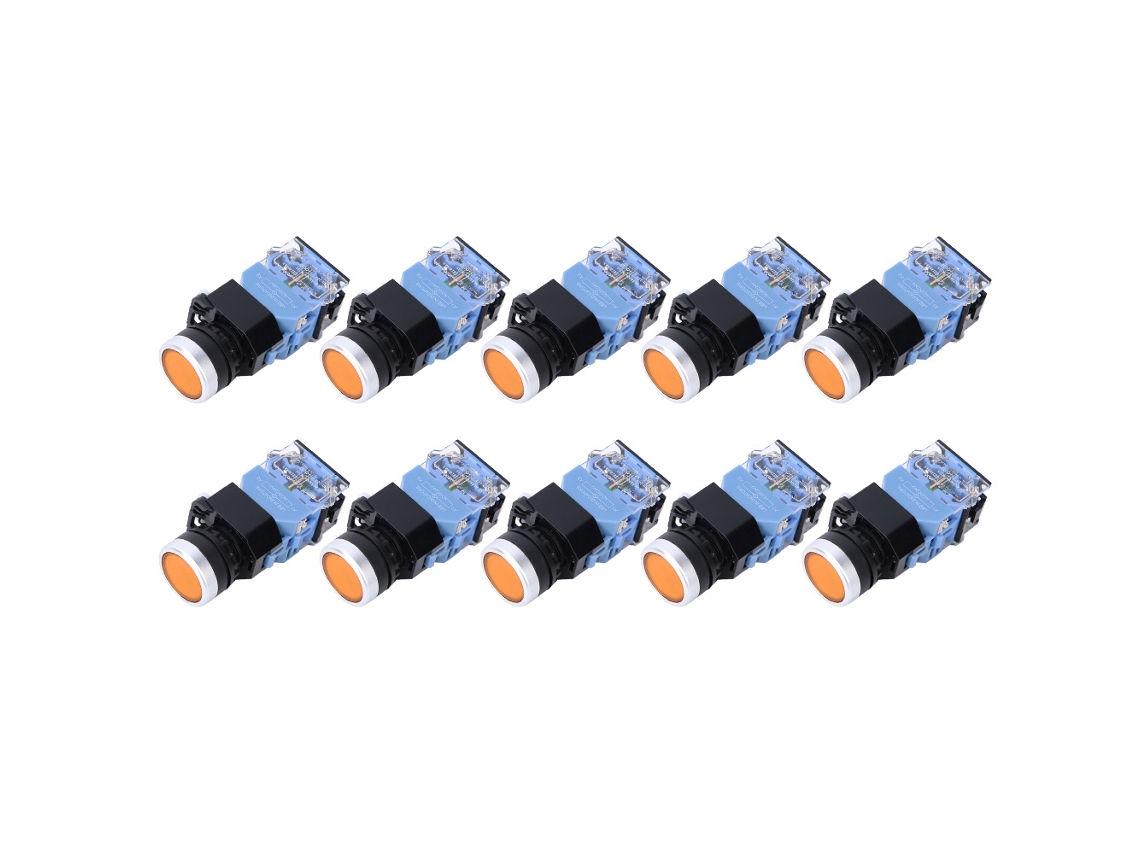 10 Interruptores De Botón Pulsador De Cabeza Plana Con Reinicio Automático Bem38-11d, 1 Encendido, 1 Apagado, Luz Amarilla De 22 Mm.