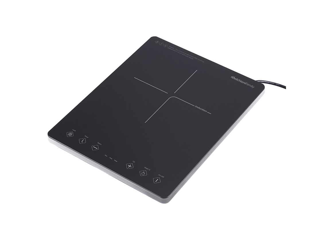 Placa de inducción portátil MELCHIONI Oblivion 1, 1 quemador, 2000 W, pantalla táctil, temporizador de 3 horas, bloqueo para niños, cristal negro