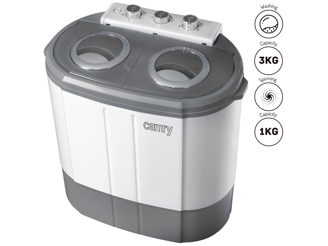 Mini Lavadora Centrifugadora Portátil, 3kg Lavado, 2 Compartimentos, Programa Lavado 15m Camry Cr 8052 Blanco/gris
