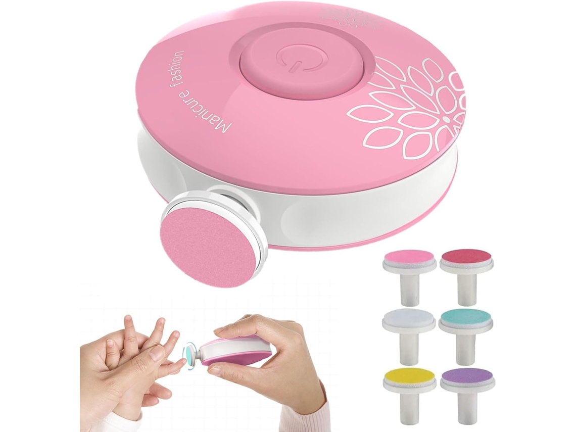 Lima Uñas Eléctrica Infantil Rosa Con 6 Cabezales Giratorios, Segura, Para Niños/adultos