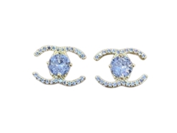 Aretes De Stud Double C Con Cristales Exquisitos Para Mujer Joyería De Boda Plata Oro Oro