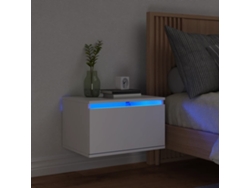 Mesita de Noche Pared Luces Led Madera Blanco