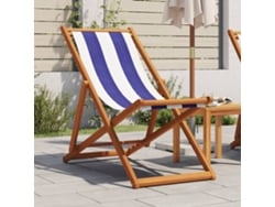 Silla de playa plegable DKD Home Decor de madera maciza de eucalipto y tela azul y blanca