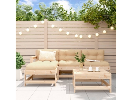 Conjunto 5 de muebles de jardín VIDAXL y cojines madera maciza