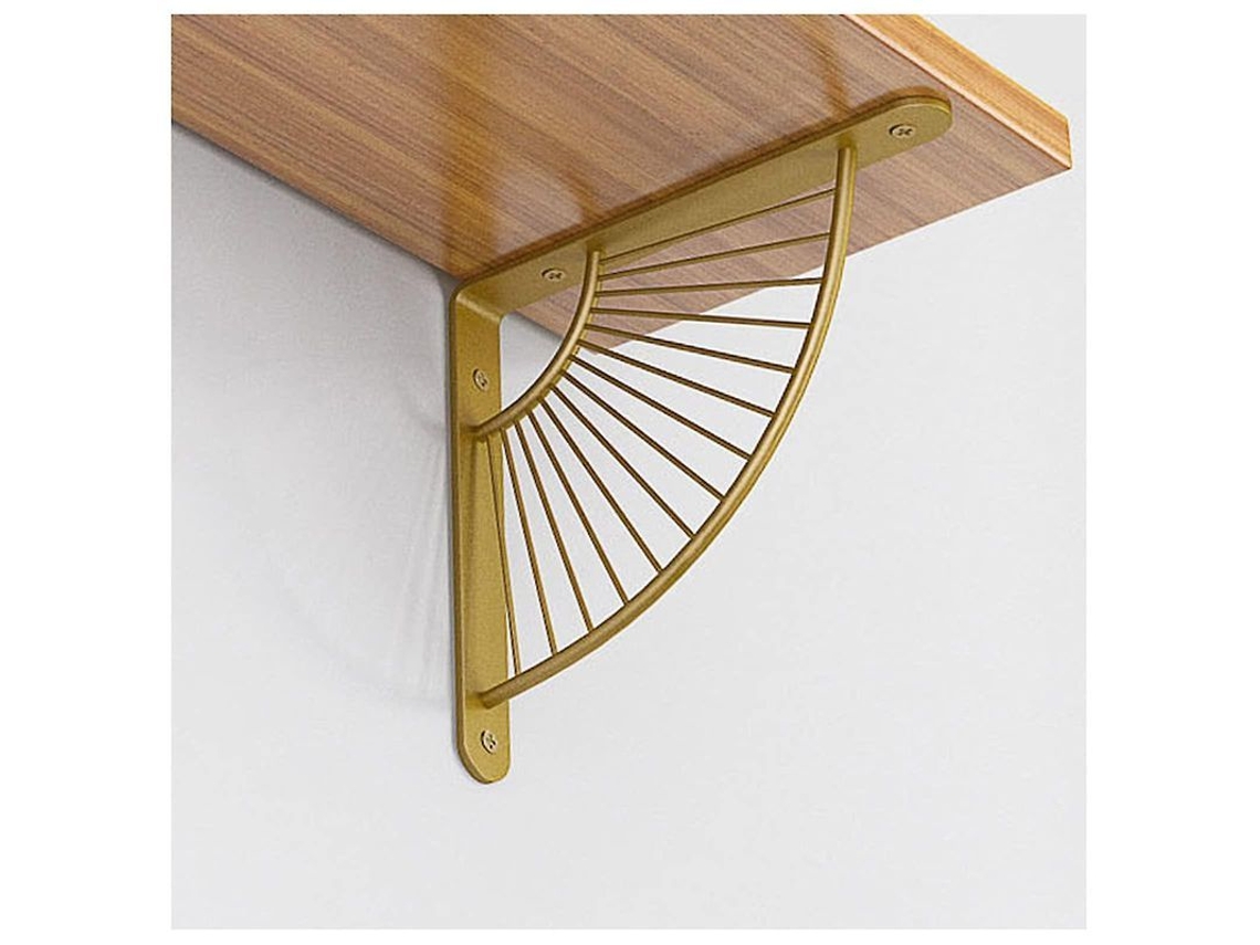 Soportes Metálicos Para Estantes, 2 Unidades, Diseño En Forma De Abanico, Negro/dorado, Resistentes, Para Estantes Flotantes.