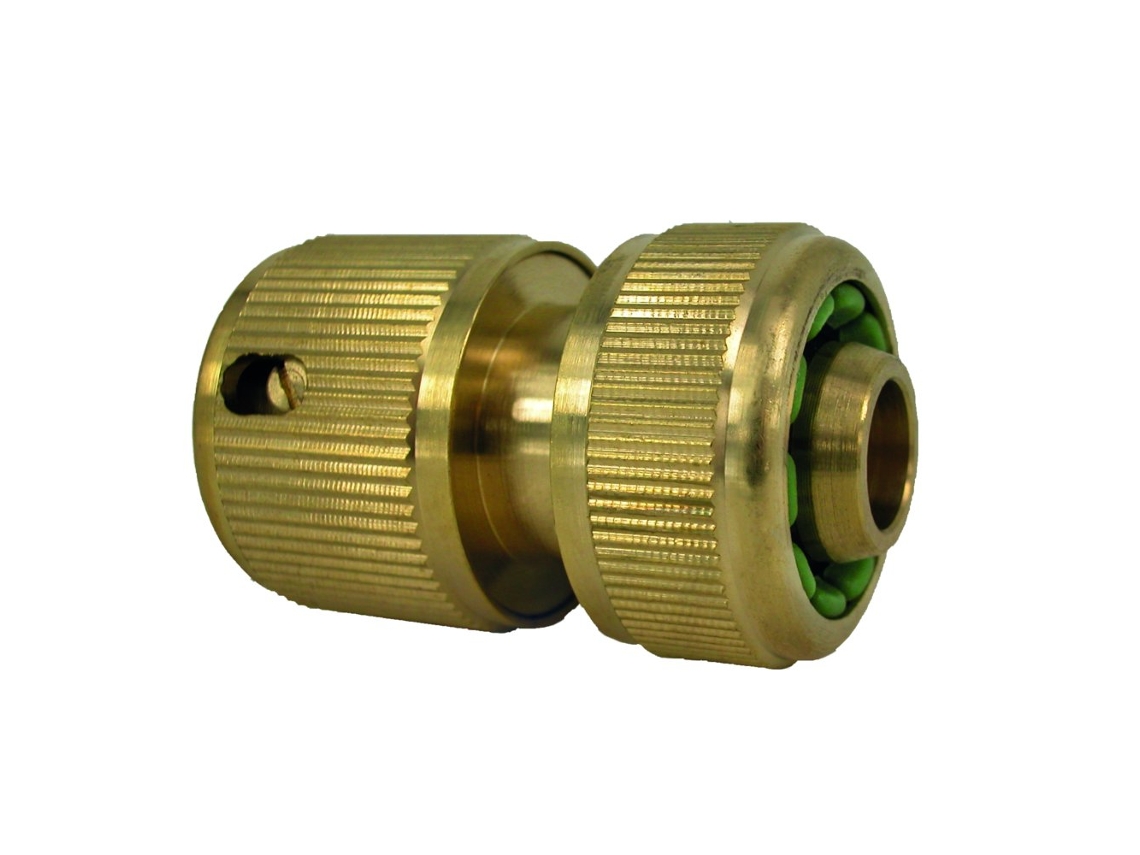 Conector rápido de manguera de latón de 3/4" sin tope, con flujo continuo y durabilidad. Boni Shop.