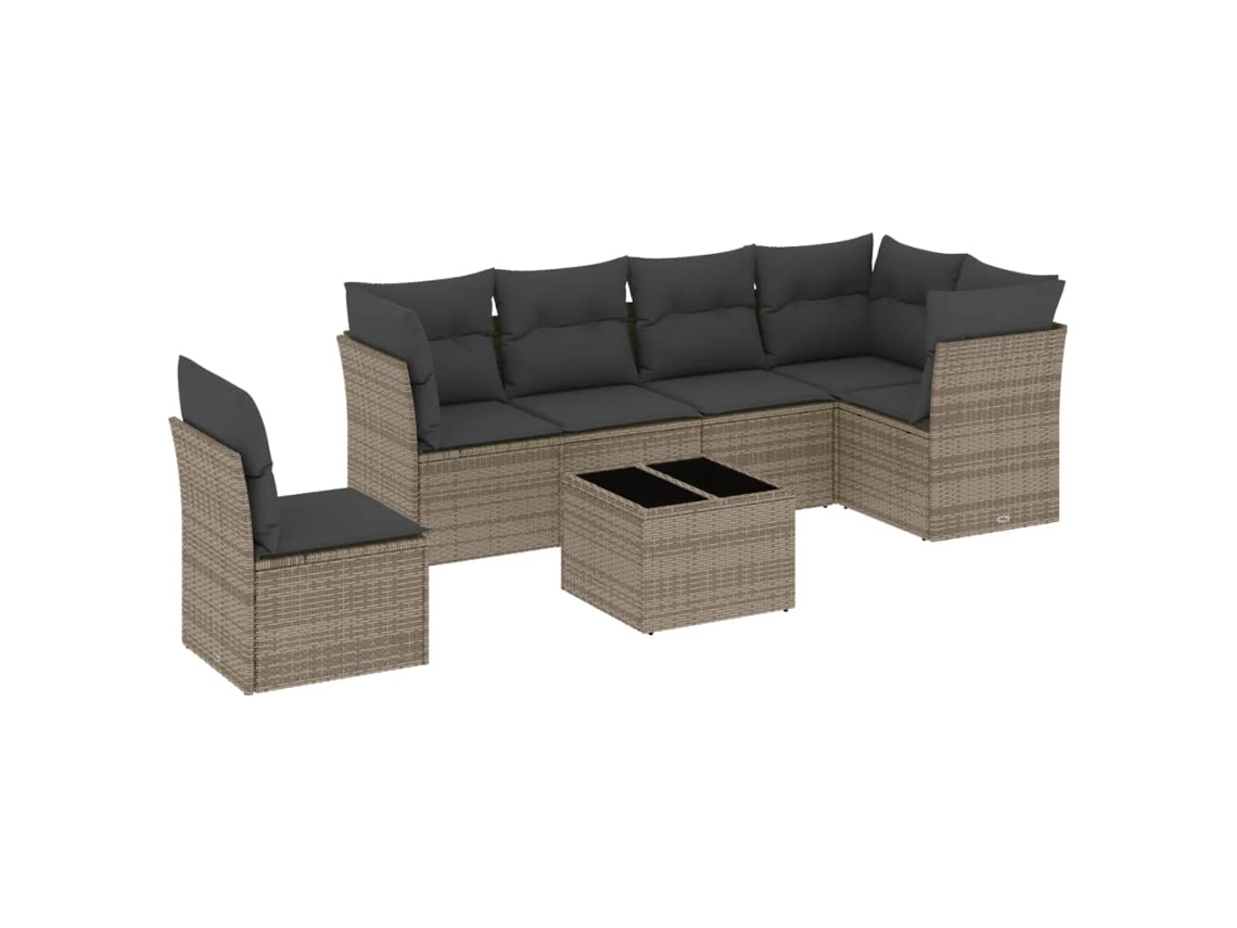 Maison Exclusive - Set De Sofás De Jardín 7 Piezas Con Cojines Ratán Pe Gris