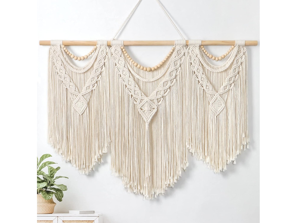 Tapiz macramé boho, hoja tejida en cuerda de algodón para dormitorio y salón Kofihety